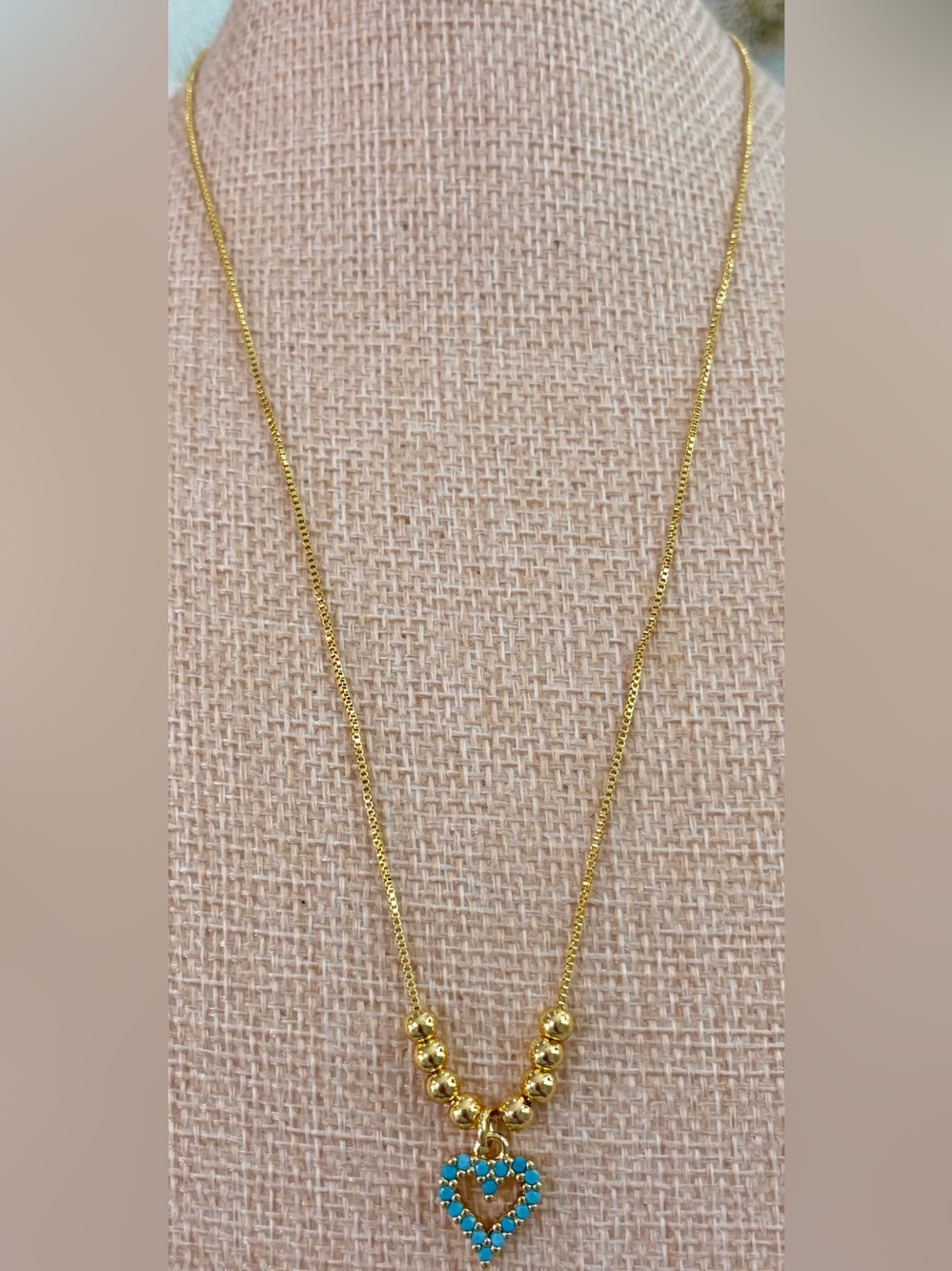 NEW Delicate Gold Ball Pendant turquoise heart Necklace - Women's Jewelry